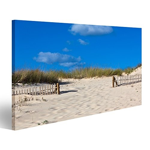 islandburner Bild Bilder auf Leinwand Hölzerner Zaun am Sand Ozean Strand in Portugal Horizontale Wandbild, Poster, Leinwandbild EFO