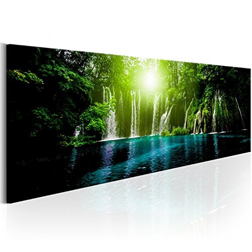 murando - Bilder 150x50 cm Vlies Leinwandbild 1 TLG Kunstdruck modern Wandbilder XXL Wanddekoration Design Wand Bild - Wasserfall Bäume Wald See c-B-0166-b-d