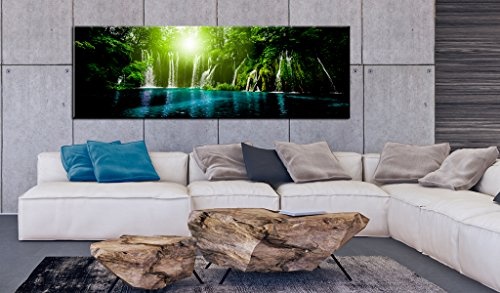 murando - Bilder 150x50 cm Vlies Leinwandbild 1 TLG Kunstdruck modern Wandbilder XXL Wanddekoration Design Wand Bild - Wasserfall Bäume Wald See c-B-0166-b-d