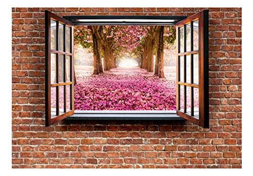 murando - Fototapete 100x70 cm - Vlies Tapete - Moderne Wanddeko - Design Tapete - Wandtapete - Wand Dekoration - Wand Natur Fenster Blumen Park Blumenweg Bäume c-A-0040-a-b