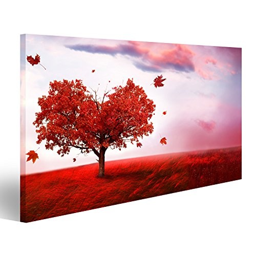 islandburner Bild Bilder auf Leinwand Herz Baum Liebe Rotes Feld Poster, Leinwandbild, Wandbilder