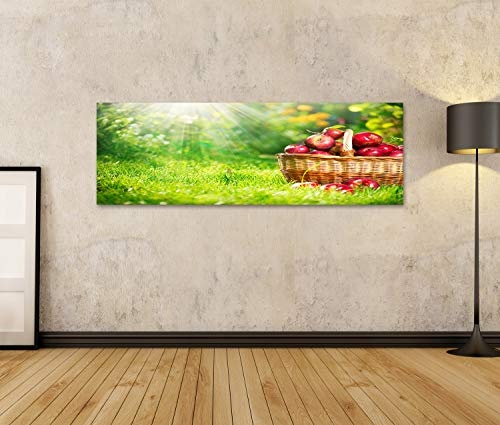 islandburner Bild Bilder auf Leinwand Organische Äpfel im Korb-Obstgarten-Garten Wandbild, Poster, Leinwandbild NHT