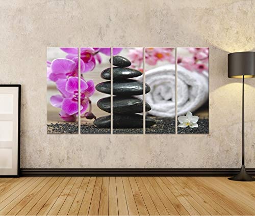 Bild Bilder auf Leinwand Japanischer Garten mit gestapelten Steinen im Sand Wandbild, Poster, Leinwandbild NQM