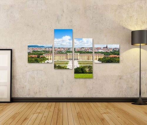 islandburner Bild Bilder auf Leinwand Schöne Aussicht auf das berühmte Schloss Schönbrunn mit großem Parterre Garten i Wandbild Leinwandbild Poster DEP