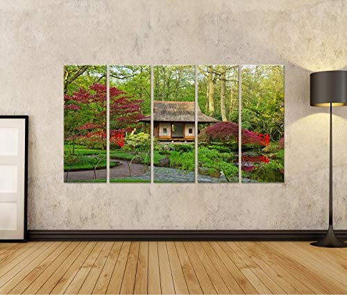 islandburner, Bild auf Leinwand Japanischer Garten mit typischer Aussicht, Den HAAG, Holland Wandbild Leinwandbild Kunstdruck Poster 170x80cm - 5 Teile XXL