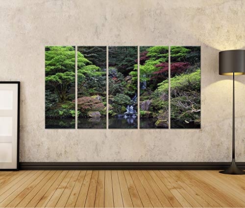 Bild auf Leinwand Japanischer Garten in Portland, Oregon Wandbild Leinwandbild Kunstdruck Poster 170x80cm - 5 Teile XXL