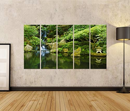 Bild auf Leinwand Portland Japanischer Garten Wandbild Leinwandbild Kunstdruck Poster 170x80cm - 5 Teile XXL