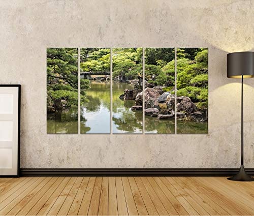 islandburner, Bild auf Leinwand Fluss, der durch den japanischen Zen-Garten fließt. Wandbild Leinwandbild Kunstdruck Poster 170x80cm - 5 Teile XXL