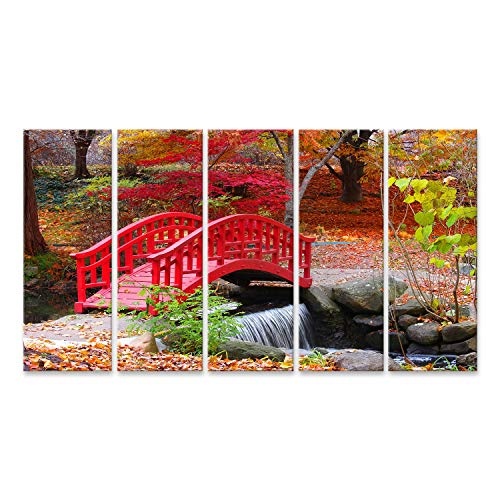 islandburner, Bild auf Leinwand Japanischer Garten Wandbild Leinwandbild Kunstdruck Poster 170x80cm - 5 Teile XXL
