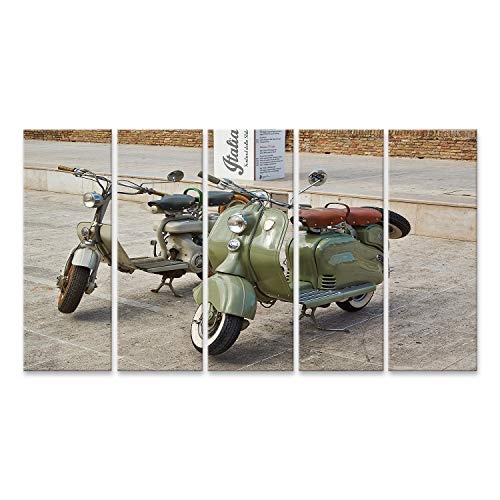 Bild Bilder auf Leinwand Grünes Motorrad der Alten Vintage auf den Straßen von Italien, Sinegalia, Ancona Wandbild, Poster, Leinwandbild NOR