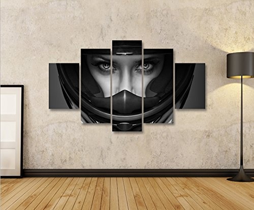 islandburner Bild Bilder auf Leinwand Frau mit Motorrad Helm MF XXL Poster Leinwandbild Wandbild Dekoartikel Wohnzimmer Marke