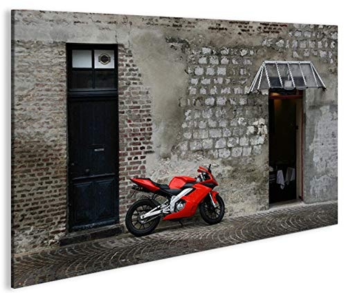 islandburner Bild Bilder auf Leinwand Rotes Motorrad 1p XXL Poster Leinwandbild Wandbild Dekoartikel Wohnzimmer Marke