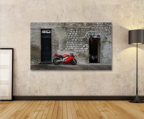 islandburner Bild Bilder auf Leinwand Rotes Motorrad 1p XXL Poster Leinwandbild Wandbild Dekoartikel Wohnzimmer Marke