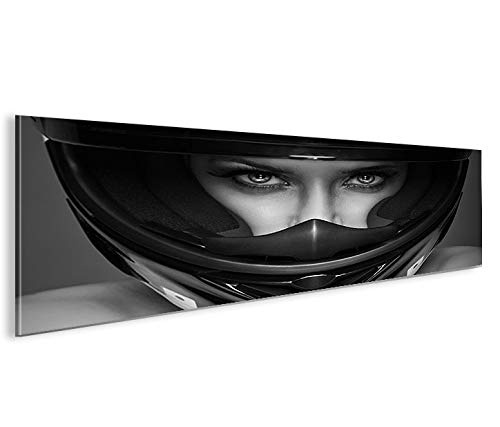 islandburner Bild Bilder auf Leinwand Frau mit Motorrad Helm Panorama XXL Poster Leinwandbild Wandbild Dekoartikel Wohnzimmer Marke