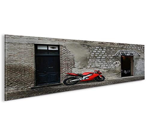 islandburner Bild Bilder auf Leinwand Rotes Motorrad Panorama XXL Poster Leinwandbild Wandbild Dekoartikel Wohnzimmer Marke