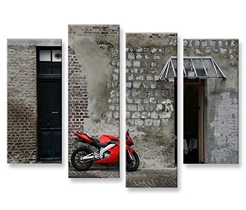 islandburner Bild Bilder auf Leinwand Rotes Motorrad 4er XXL Poster Leinwandbild Wandbild Dekoartikel Wohnzimmer Marke
