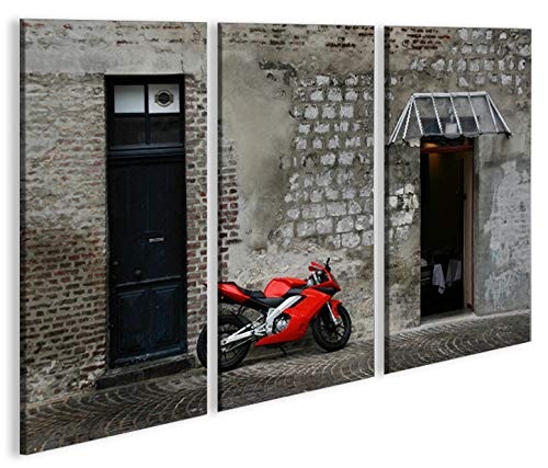 islandburner Bild Bilder auf Leinwand Rotes Motorrad 3p XXL Poster Leinwandbild Wandbild Dekoartikel Wohnzimmer Marke