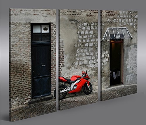 islandburner Bild Bilder auf Leinwand Rotes Motorrad 3p XXL Poster Leinwandbild Wandbild Dekoartikel Wohnzimmer Marke