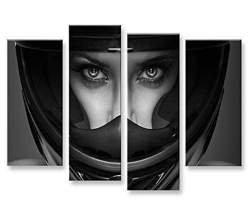 islandburner Bild Bilder auf Leinwand Frau mit Motorrad Helm 4er XXL Poster Leinwandbild Wandbild Dekoartikel Wohnzimmer Marke