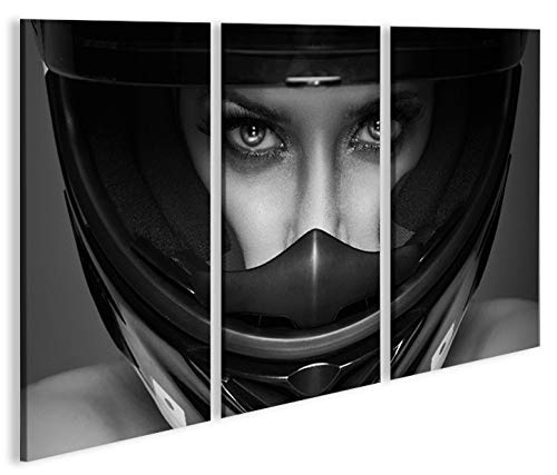 islandburner Bild Bilder auf Leinwand Frau mit Motorrad Helm 3p XXL Poster Leinwandbild Wandbild Dekoartikel Wohnzimmer Marke
