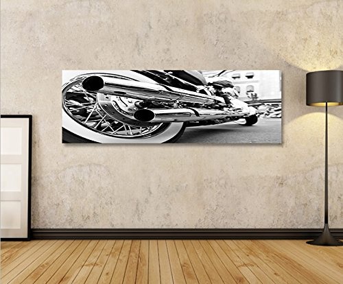 islandburner Bild Bilder auf Leinwand Harley V3 Motorrad Schwarz Weiss Chopper Panorama XXL Poster Leinwandbild Wandbild Dekoartikel Wohnzimmer Marke