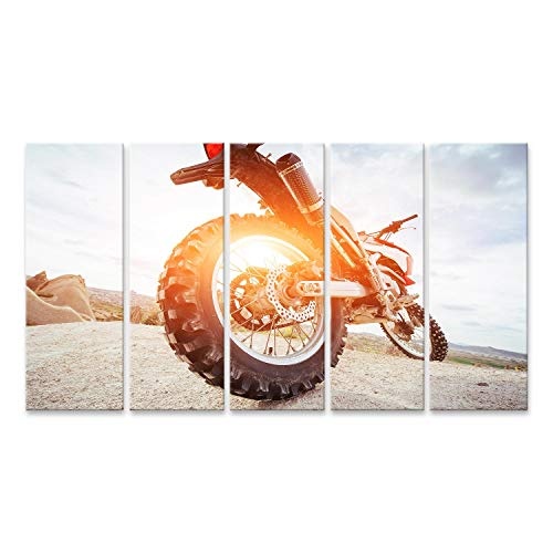 Bild auf Leinwand Motorrad. Fahrrad im Freien auf dem Hintergrund. Wandbild Leinwandbild Kunstdruck Poster 170x80cm - 5 Teile XXL