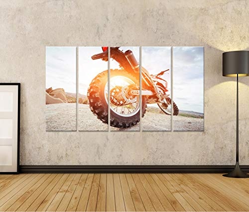 Bild auf Leinwand Motorrad. Fahrrad im Freien auf dem Hintergrund. Wandbild Leinwandbild Kunstdruck Poster 170x80cm - 5 Teile XXL