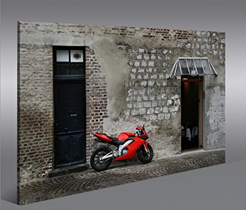 islandburner Bild Bilder auf Leinwand Rotes Motorrad 1K XXL Poster Leinwandbild Wandbild Dekoartikel Wohnzimmer Marke