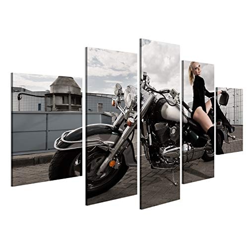 islandburner Bild Bilder auf Leinwand Modeporträt des Jungen attraktiven blonden Mädchens auf Motorrad Wandbild, Poster, Leinwandbild NLE