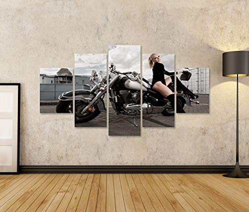 islandburner Bild Bilder auf Leinwand Modeporträt des Jungen attraktiven blonden Mädchens auf Motorrad Wandbild, Poster, Leinwandbild NLE