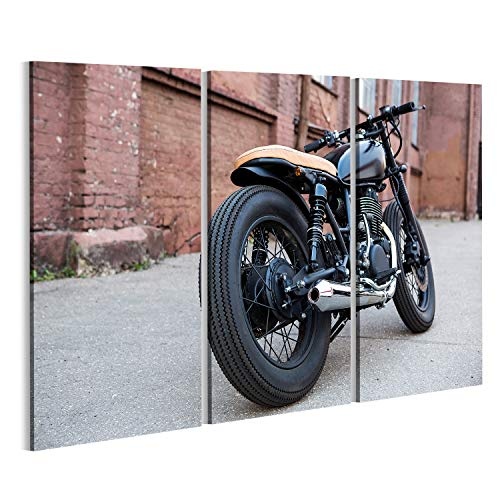 islandburner Bild Bilder auf Leinwand Motorrad-Motorrad Caferacer der schwarzen Vintage Backsteinmauer. Rückansicht. Wandbild, Poster, Leinwandbild NYP