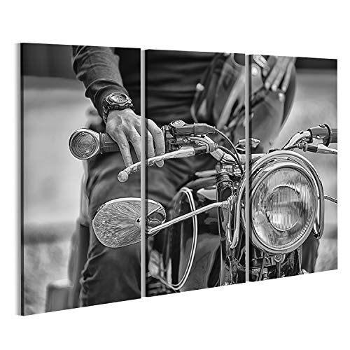 islandburner Bild Bilder auf Leinwand Radfahrermann, der auf seinem Motorrad, Schwarzweiss-Art sitzt Wandbild, Poster, Leinwandbild NUW