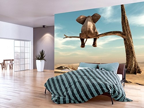 murando - Fototapete 350x256 cm - Vlies Tapete - Moderne Wanddeko - Design Tapete - Wandtapete - Wand Dekoration - Elefant Baum Wüste Tier Abstrakt Natur Himmel für Kinder g-B-0033-a-a