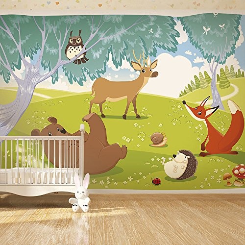 murando - Fototapete 300x210 cm - Vlies Tapete - Moderne Wanddeko - Design Tapete - Wandtapete - Wand Dekoration - für Kindertapete Kinderzimmer Kinder Wald Tiere e-A-0031-a-a