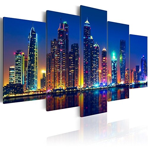murando - Bilder Dubai 200x100 cm Vlies Leinwandbild 5 TLG Kunstdruck modern Wandbilder XXL Wanddekoration Design Wand Bild - City Stadt Nacht d-C-0024-b-o