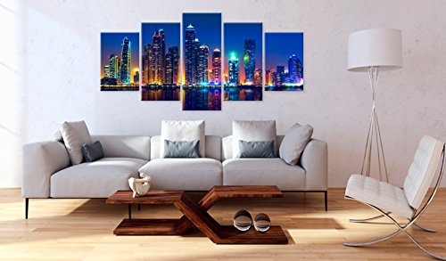 murando - Bilder Dubai 200x100 cm Vlies Leinwandbild 5 TLG Kunstdruck modern Wandbilder XXL Wanddekoration Design Wand Bild - City Stadt Nacht d-C-0024-b-o
