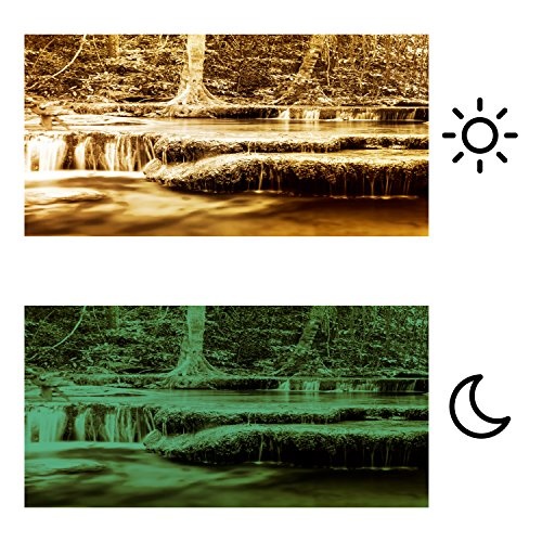 murando Bilder nachtleuchtend 135x45 cm Tag & Nacht Wandbilder 3D nachleuchtende Farben Kunstdruck Vlies Leinwand XXL Fertig Aufgespannt Wandbild - Wasserfall Natur Landschaft c-B-0044-ag-d