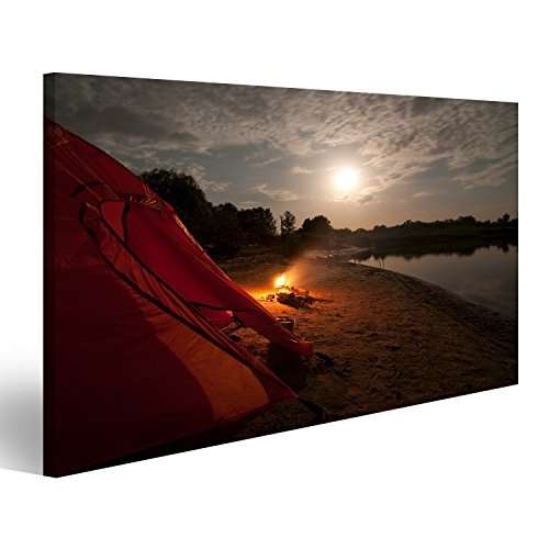 islandburner Bild auf Leinwand Zelt und Lagerfeuer in der Nacht Wandbild, Poster, Leinwandbild FLA