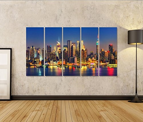 islandburner Bild Bilder auf Leinwand Blick auf Manhattan bei Nacht, New York, USA Wandbild Leinwandbild Poster DYV