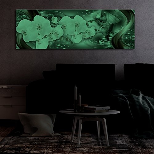murando Bilder nachtleuchtend 135x45 cm Tag & Nacht Wandbilder 3D nachleuchtende Farben Kunstdruck Vlies Leinwand XXL Fertig Aufgespannt Wandbild - Abstrakt Blumen Orchidee b-C-0042-ag-d