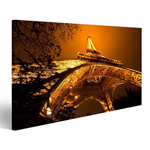 islandburner Bild Bilder auf Leinwand Eiffelturm Paris bei Nacht angestrahlt Poster, Leinwandbild, Wandbilder