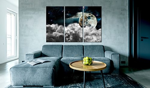 murando - Bilder Nachthimmel 135x90 cm Vlies Leinwandbild 3 Teilig Kunstdruck modern Wandbilder XXL Wanddekoration Design Wand Bild - Mond Nacht Wolken b-C-0190-b-e