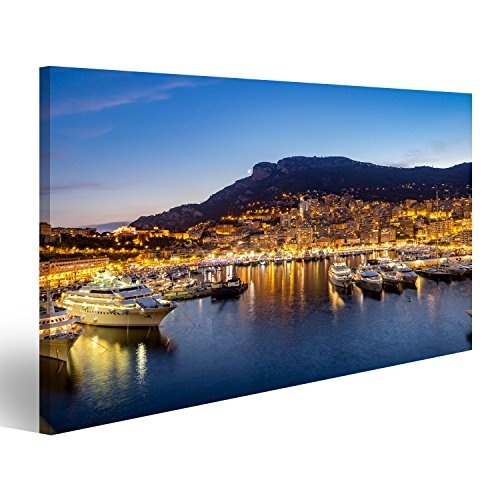 islandburner Bild auf Leinwand Monaco in der Nacht Wandbild, Poster, Leinwandbild, Deko, Wanddeko, Wandtattoo