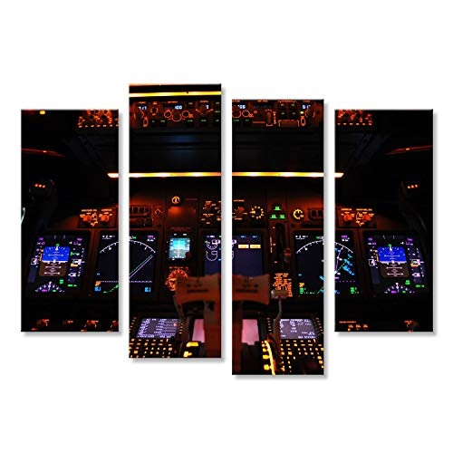 islandburner Bild Bilder auf Leinwand Instrumententafel eines modernen Verkehrsflugzeuges in der Nacht (Boeing 737-800 Next Generation). Wandbild, Poster, Leinwandbild EAQ