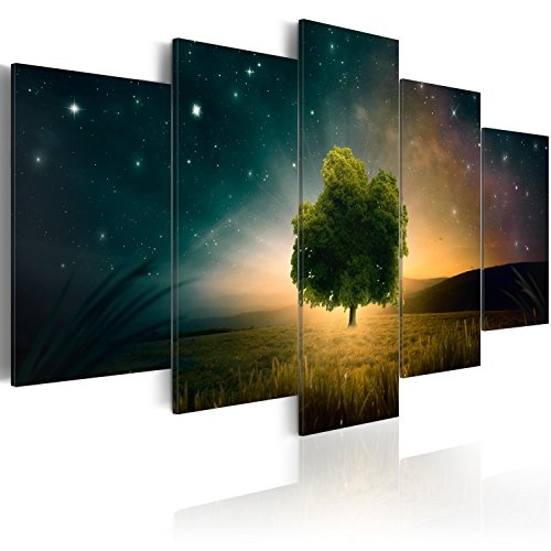 murando - Bilder 225x112 cm Vlies Leinwandbild 5 TLG Kunstdruck modern Wandbilder XXL Wanddekoration Design Wand Bild - Stern Baum Natur Nacht Landschaft b-C-0117-b-n