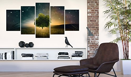 murando - Bilder 225x112 cm Vlies Leinwandbild 5 TLG Kunstdruck modern Wandbilder XXL Wanddekoration Design Wand Bild - Stern Baum Natur Nacht Landschaft b-C-0117-b-n