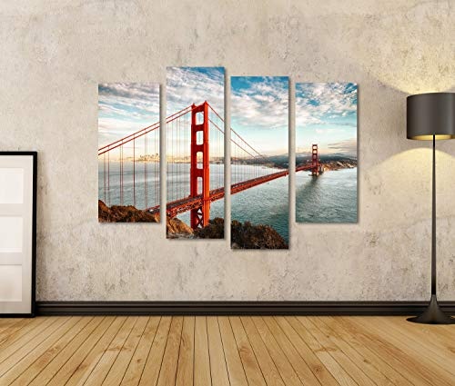 Bild Bilder auf Leinwand berühmte golden Gate Bridge, san Francisco in der Nacht, usa Wandbild, Poster, Leinwandbild PQF