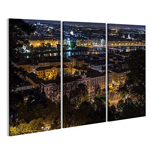 islandburner Bild Bilder auf Leinwand Draufsicht der Stadt von Prag nachts Wandbild, Poster, Leinwandbild ODC