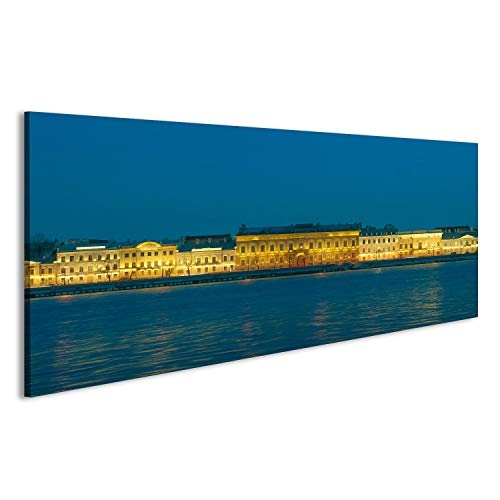 islandburner Bild auf Leinwand Ansicht von Neva und von englischem Damm in St Petersburg mit Beleuchtung in den weißen Nächten Wandbild, Poster, Leinwandbild IJC-Pano