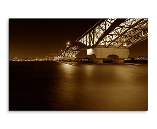 120x80cm Wandbild Fotoleinwand Bild in Sepia Korea Seongsan-Brücke Han river Brücke Vith Seongsan Nacht